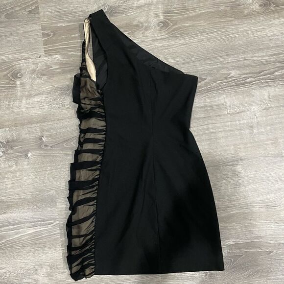 Black Halo One Shoulder Mini Dress with Ruched Chiffon Side Panel - Picture 7 of 8